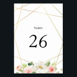 Geometric watercolor blush floral wedding table number<br><div class="desc">A floral frame with watercolor blush pink flowers and faux gold geometric frame. The text and colours on this card can be personalised.</div>