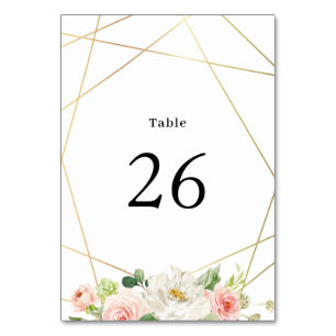 Geometric watercolor blush floral wedding table number