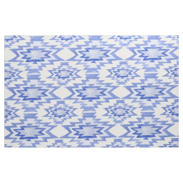 Geometric Watercolor Boho Blue Pattern Fabric (Yard)