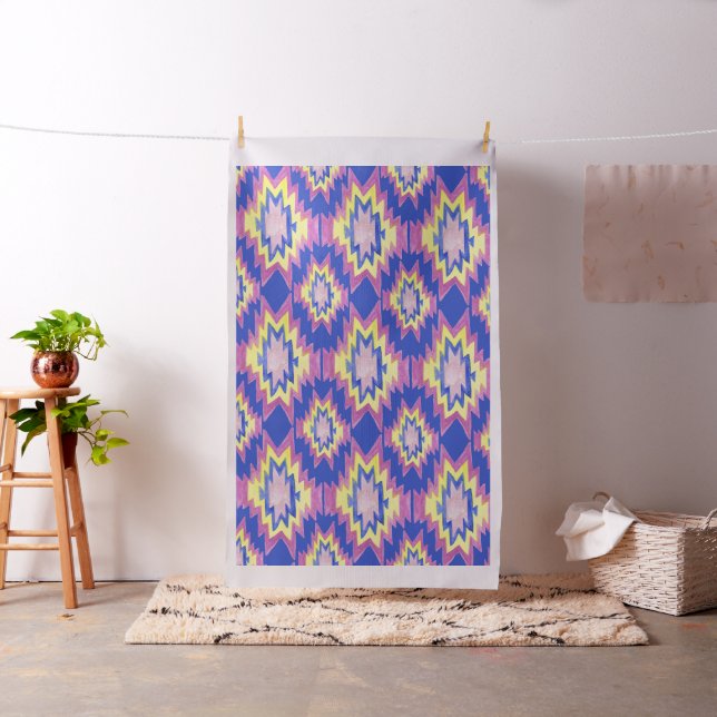 Geometric Watercolor Boho Yellow Purple Pattern Fabric (In Situ)