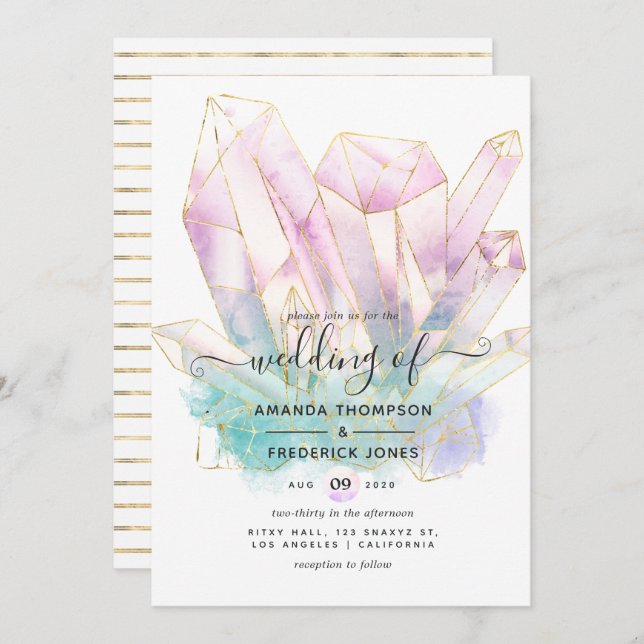 Geometric Watercolor Crystals Wedding Invitation (Front/Back)