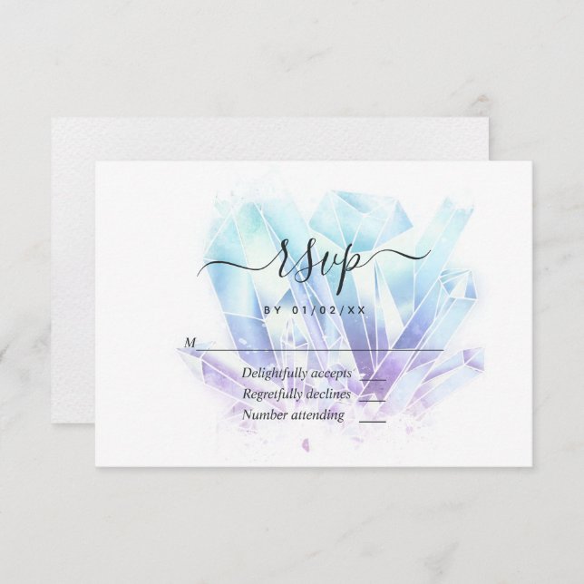 Geometric Watercolor Crystals Wedding RSVP Card (Front/Back)