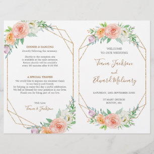 Geometric Watercolor Flower Folded Wedding Program