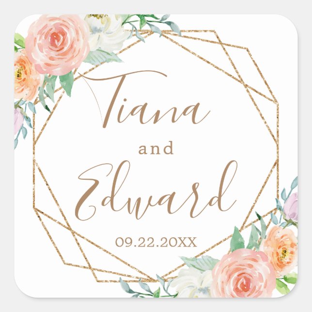 Geometric Watercolor Flowers Favour Sticker (Front)