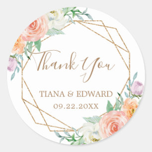 Geometric Watercolor Flowers Favour Sticker