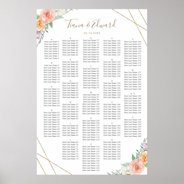 Geometric Watercolor Flowers Seating Chart (Front)
