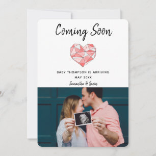 Geometric Watercolor Heart Pregnancy Announcement