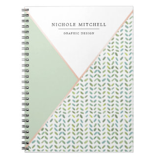 Geometric Watercolor Leaf Pattern Notebook