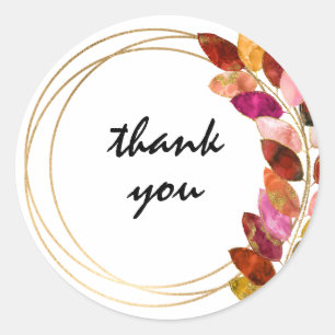 Geometric Watercolor Leaves thank you favour Classic Round Sticker