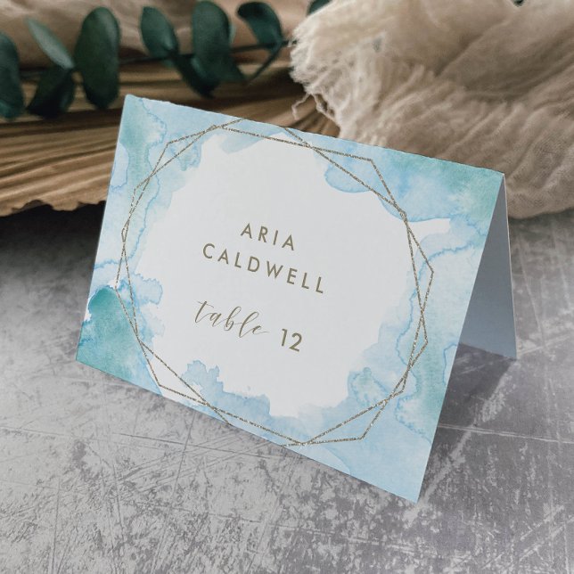 Geometric Watercolor Light Wedding Place Card (Creator Uploaded)