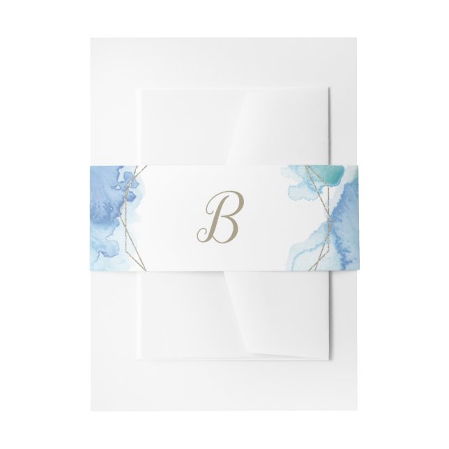 Geometric Watercolor Monogram Wedding Invitation Belly Band (Front Example)