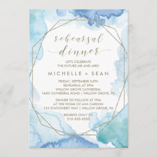 Geometric Watercolor Rehearsal Dinner Invitation
