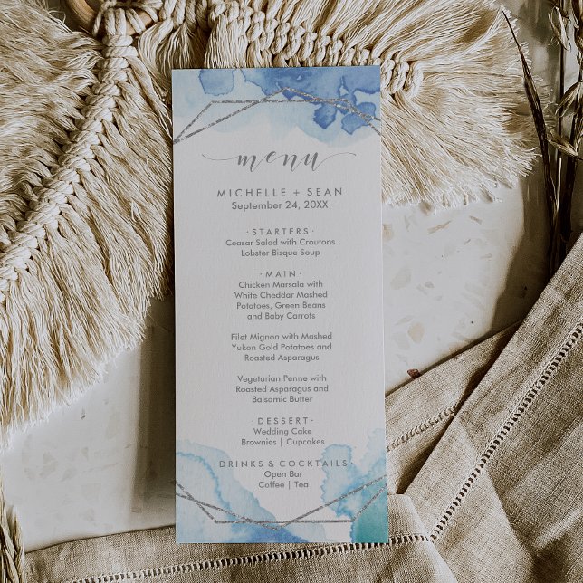 Geometric Watercolor | Silver Dinner Menu Card (Creator Uploaded)