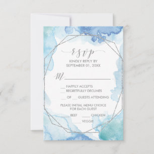 Geometric Watercolor Silver Menu Choice RSVP Card