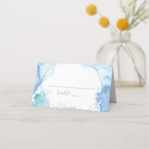 Geometric Watercolor Silver Wedding Place Card