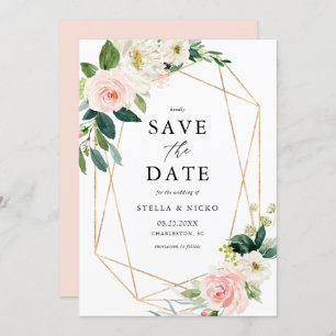 Geometric Watercolor Spring Blooms Save The Date