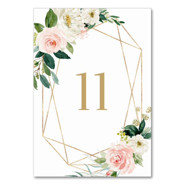 Geometric Watercolor Spring Blooms Table 11 Number (Front)