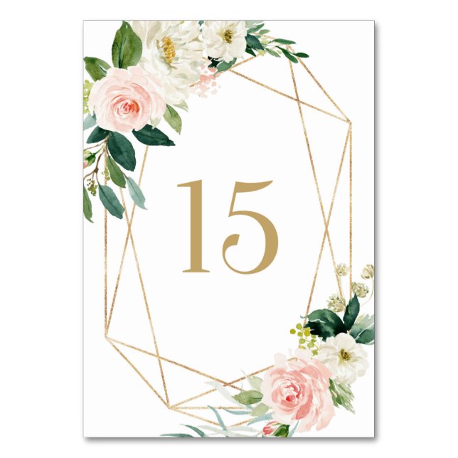 Geometric Watercolor Spring Blooms Table 15 Number (Front)