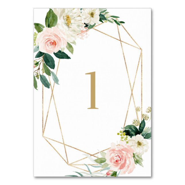 Geometric Watercolor Spring Blooms Table 1 Wedding Number (Front)