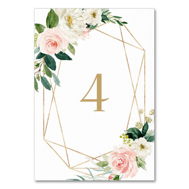 Geometric Watercolor Spring Blooms Table 4 Wedding Number (Front)
