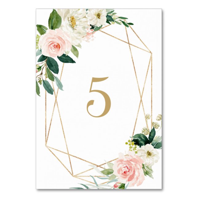 Geometric Watercolor Spring Blooms Table 5 Wedding Number (Front)