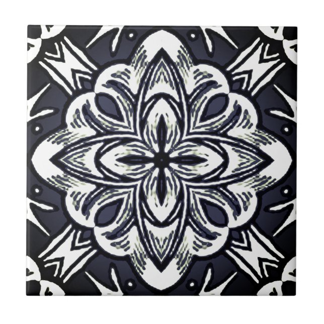 Geometric Watercolor Star in Graphite Grey & White Ceramic Tile (Front)