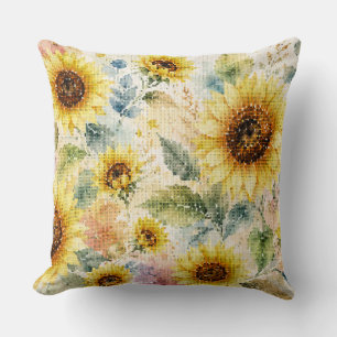 Geometric Watercolor Sunflower Bloom Cushion