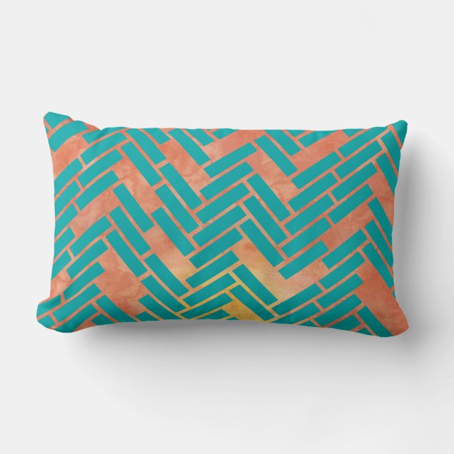 Geometric Watercolor Sunset with Teal Pillow (Front)