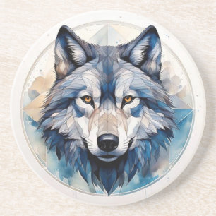 Geometric Watercolor Wolf Coaster
