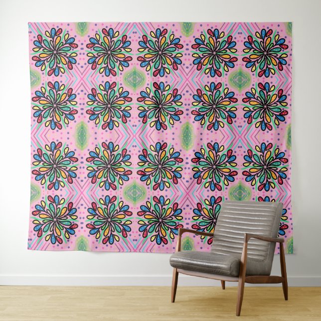 geometric waterdrops pattern tapestry (In Situ (Horizontal))