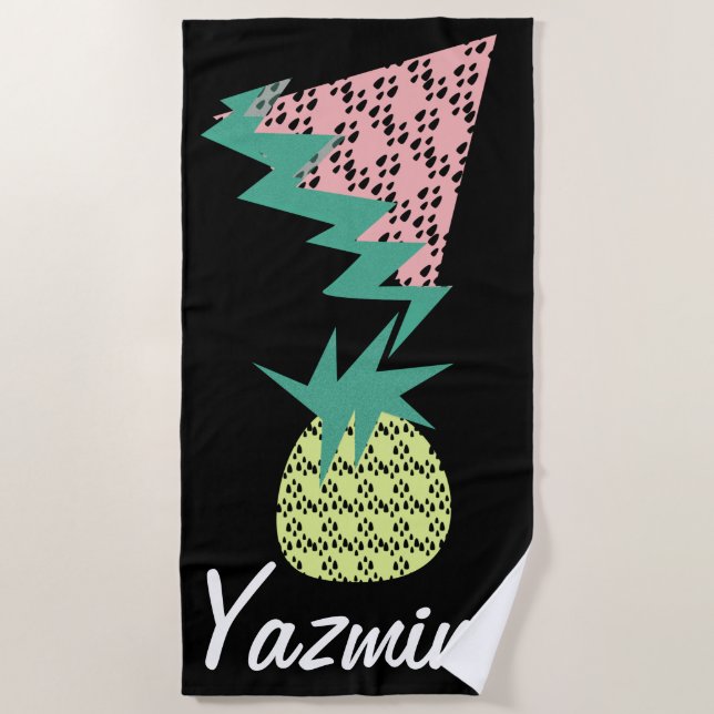 Geometric Watermelon and Pineapple Summer Glitter Beach Towel (Front)