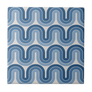 Geometric Wave Design in Blue Ceramic Tile