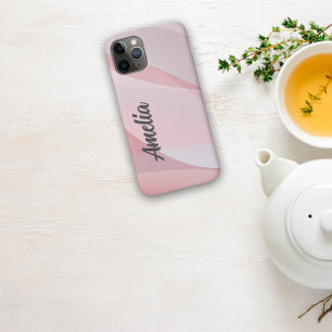 Geometric wave pastel  pink rose-colour with name  iPhone 11 pro case