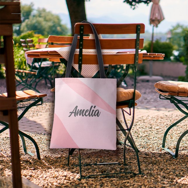 Geometric wave pastel  pink rose-colour with name  tote bag (Creator Uploaded)