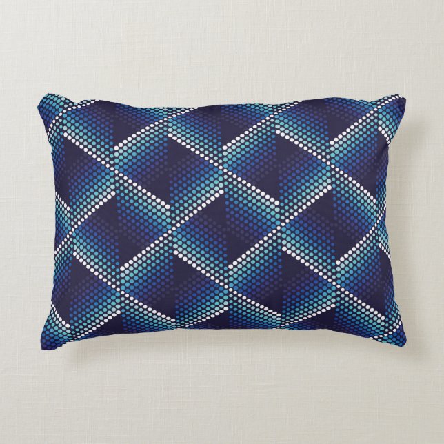 Geometric wavy seamless pattern with dots in blue  decorative cushion (Front)