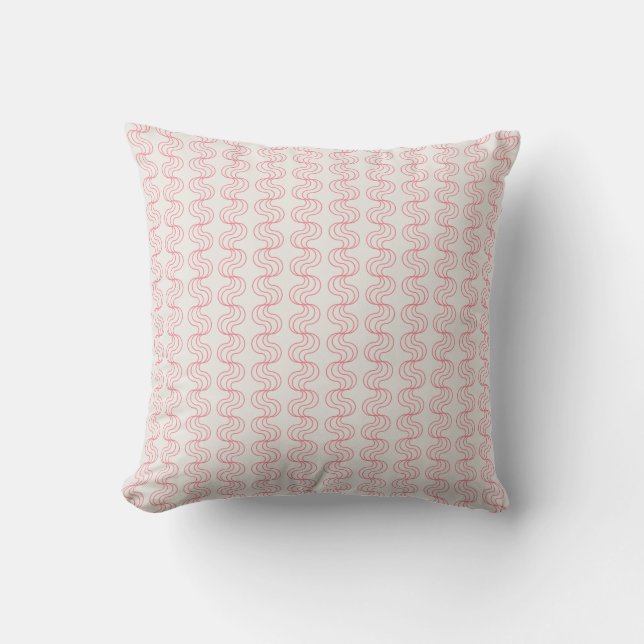 Geometric Wavy Stripes Strawberry Pink OffWhite Cushion (Front)