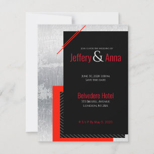 Geometric wedding red, black, grey, white stripes  invitation