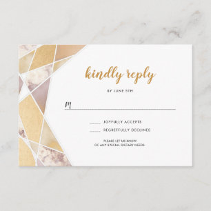 Geometric wedding rsvp   faux gold marble card