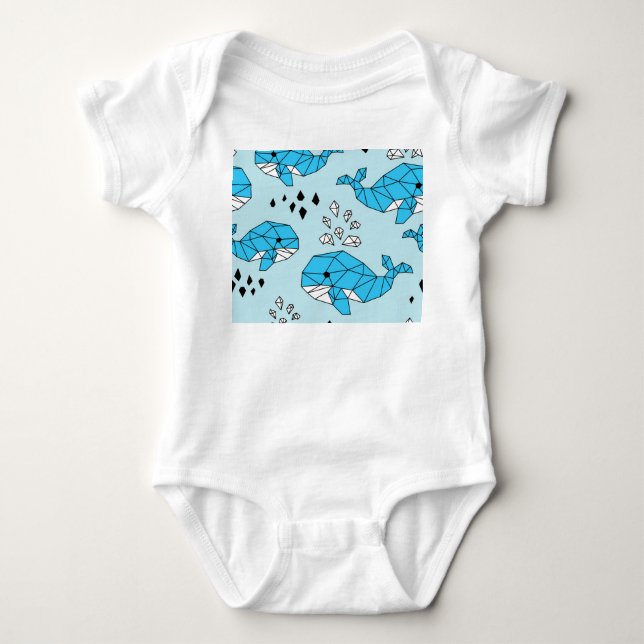 Geometric Whale: Cute Seamless Pattern Baby Bodysuit (Front)