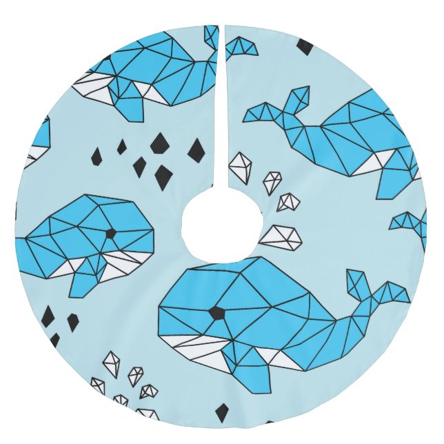 Geometric Whale: Cute Seamless Pattern Brushed Polyester Tree Skirt (Front)