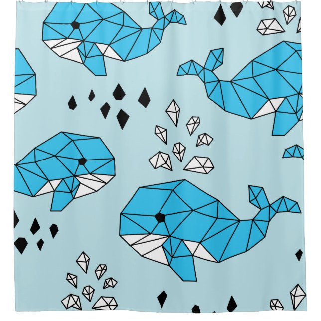 Geometric Whale: Cute Seamless Pattern Shower Curtain (Front)