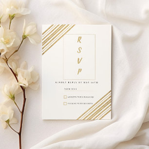 Geometric white and gold typography RSVP Invitation