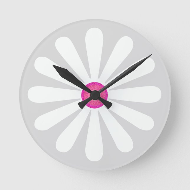 Geometric white and pink circle of flower petals round clock (Front)