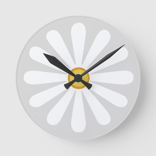 Geometric white and yellow daisy flower petals round clock (Front)