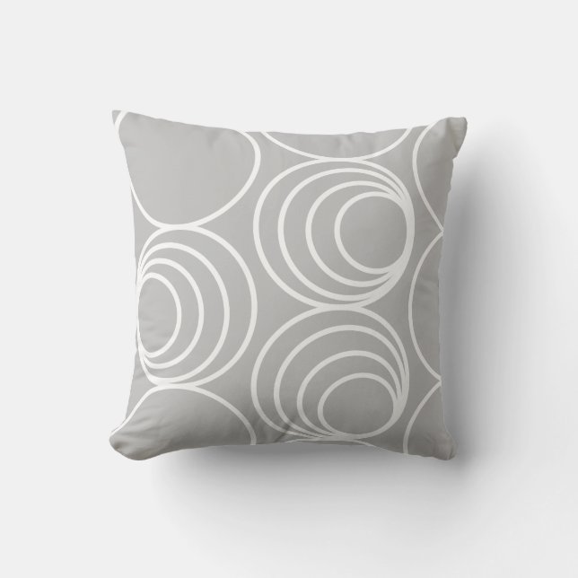 Geometric White Circle Silver Grey Modern Abstract Cushion (Front)