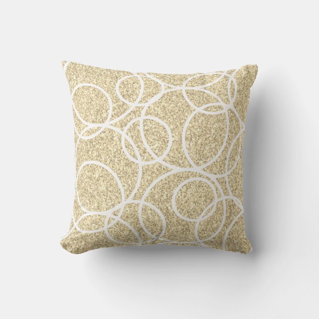 Geometric White Circles Abstract Gold Glitter Cushion (Front)