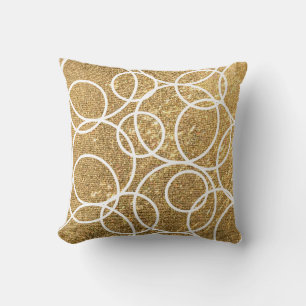 Geometric White Circles Abstract Gold Glitter Cushion