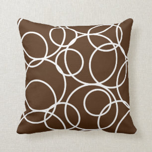 Geometric White Circles Abstract Modern Brown Cushion