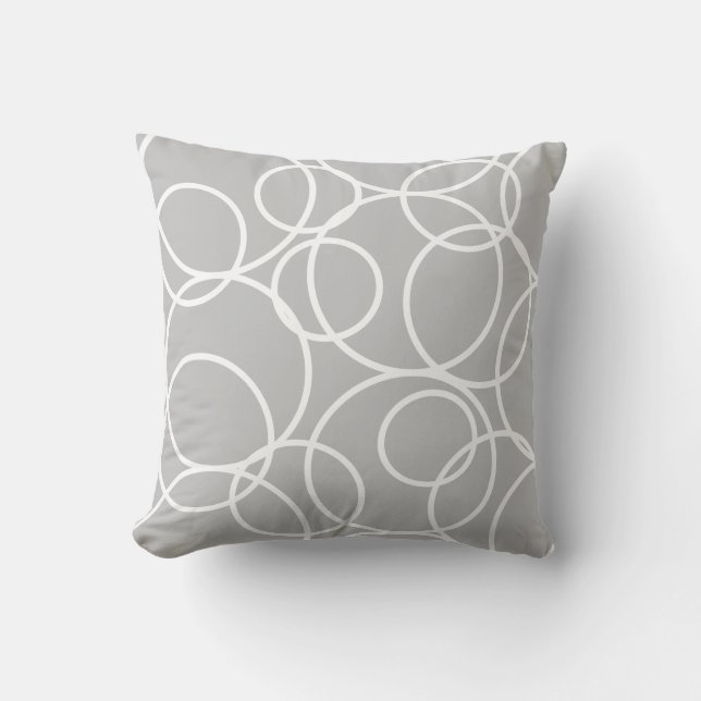 Geometric White Circles Abstract Modern Grey Cushion (Front)