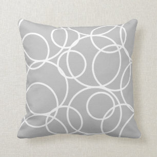 Geometric White Circles Abstract Modern Grey Cushion